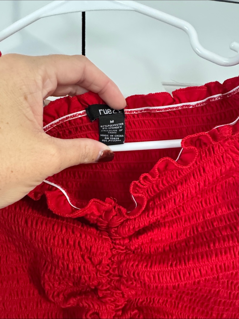 Rue21 Red Smocked Ruffle Drawstring Crop Top - Picture 2 of 3